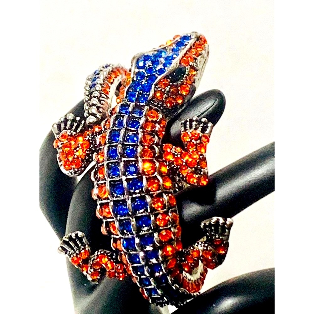 Rhinestone Crocodile Hinged Bangle Bracelet